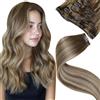 LaaVoo Extension Clip Capelli Veri, Balayage Marrone Chiaro a Biondo Platino e Marrone Chiaro, 40cm 80g, Capelli Naturali, Volume Istantaneo, per Feste e Cerimonie, 5pcs Colore 8-60-8