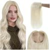 YUHANXINHESHE Top per capelli veri, biondo platino, liscio come la seta, 12,7 x 12,7 cm, grande topper con base mono, circonferenza in PU, parrucchetto brasiliano Remy, liscio aggiunge volume ai capelli (35 cm)