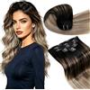 LaaVoo Extension Clip Capelli Veri, Nero Naturale a Marrone Chiaro e Biondo Scuro Balayage, 45cm 120g 7pcs, Capelli Naturali, Lunga Durata, per Cerimonie Importanti, Colore 1B-8-22