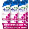 Head & Shoulders Shampoo Antiforfora Lisci & Setosi, per Capelli Secchi, Fino Protezione dalla Forfora per Cute, Microbioma Bilanciato, Dermatologicamente Testato, 225ml x6