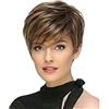 Fleurapance - Parrucca da donna, con capelli corti color castano e oro chiaro, parrucca sintetica con frangia obliqua, per uso quotidiano