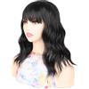lskdnrufh Topper for capelli da donna, 4,9x5,1, clip in capelli sintetici ondulati da 14 pollici con frangia, aspetto naturale Topper per Capelli da Donna(1B#)