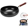 Gugxiom Padella giapponese in ferro con coperchio in legno, padella in ferro da 28 cm senza rivestimento, con spatola, padella wok in ghisa giapponese per fornelli elettrici/a induzione/a gas