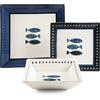 Excelsa Ocean Servizio Piatti Quadrati in Ceramica, 18 Pezzi, Motivo Pesci Blu