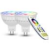 LIGHTEU®, 2x 4W 12V GU5.3 MR16 RGB + CCT Faretto a LED Faretto a colori e temperatura CCT WW CW Regolabile, originale Mi-light, lampadina con un telecomando a 4 zone (2xFUT104 + FUT092)
