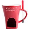 PawwJoy Tazza in ceramica per fonduta di cioccolato, con forchette, per fonduta di formaggio, scalda burro, tealight riscaldato, per caramelle, snack, caramello, cioccolato, feste, colore: rosso