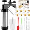 Ranjaner Churro Maker Machine, kit pistola per churros in acciaio inox, pistola per biscotti con sac à poche, 8 beccucci, 8 dischi per biscotti, 2 pennelli e spatola per crema