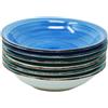 Riyashop Set di 6 piatti per zuppa e ciotole per pasta in terracotta, versatili per Ramen, tagliatelle e insalata, tonalità blu