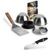 BURNHARD Set Burger Acciaio Inox Smasher, Pressa per Hamburger, Spatola da Griglia, Campane per Burger, Ricettario, Coltello per Panini, Spiedini - Set Maestro BBQ