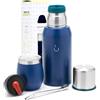 BALIBETOV Mate Argentino Kit Completo di 6 pezzi - Include Tazza Mate in acciaio con Coperchio, Bombilla e Thermos per Yerba Mate con 2 Tappi (pico cebador) - Facile da Lavare, Adatto per Lavastoviglie (Blu)
