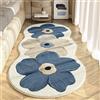 Hearda Tappeto Morbido Pelo Corto Moderno, Tappeto Imitazione Cashmere Camera da Letto Salotto con Fondo Antiscivolo Stile Fiore Tappetino Lavabile per Soggiorno (Blu + Beige,60x120cm)
