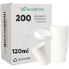 ecodrinks - 200 Bicchieri di Carta con Coperchio di Plastica da 120ml - Per Caffè Lungo, Espresso, Ginseng, Acqua o Cocktail - Adatti all'Uso Domestico, Bar, Uffici e Eventi