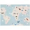 RugVista World map, Tappeto per bambini, Moderni Bambini, 100 x 160 cm, Rettangolare, Pelo corto, Cameretta, Lavabile in lavatrice, Senza sostanze chimiche pericolose, Chiaro Blu/Beige