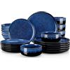 vancasso STARRY Set di Piatti per 6 Persone, Servizio da Tavola 24 Pezzi in Gres - Adatti al Forno a Microonde e Lavastoviglie - Smalto Reattivo Blu