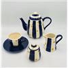 Generico Servizio Tè e Caffè da 6, 1 Teiera, 1 Lattiera, 1 Zuccheriera, 6 Tazze da Tè con 6 Piattini. Servizio Tè, ceramica. (Righe Bianche Blu con Stelle Gialle) SUN YELLOW - 41/2000