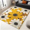 Generico Tappeto Salotto Lavabile Lavatrice - 60 x 90 cm Morbido Antiscivolo Pelo Corto Margherita Vintage Home Decorazioni Fiori Foglie Giallo per Camera Sala da Pranzo