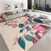 Generico Tappeto Soggiorno Lavabile 120 x 170 cm Country Francese, Tappeto Antiscivolo Vintage Rosa Piante Foglie per Camera da Letto - Corridore Stampato a Pelo Corto per Sala da Pranzo Ufficio