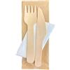 Virsus Set Posate in Legno di Betulla biodegradabili e compostabili BIS forchetta Coltello tovagliolo 3 veli, imbustate in carta Avana, stoviglie bio Eco Friendly Varie Quantità (500)