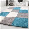 Carpetsale24 Tappeto pelo lungo, colore turchese, disegno dei quadrati, 3520, tappeto rettangolare, Tappeto soggiorno, 120 x 170 cm