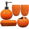 PAREKS Il set di accessori for la decorazione del bagno in ceramica goffrata europea da 5 pezzi include distributore di lozione di sapone, portasapone, portabicchieri e spazzolino da denti for hotel di casa,