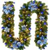Oniissy Ghirlanda Natalizia da 2,7 m, Senza Stringa Luminosa, Decorazioni Con Palline di Fiori per Scale, Camini (Blu)
