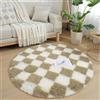 Lifup Tappeto Shaggy a Scacchi, Tappeto Rotondo Peloso Soggiorno, Antiscivolo Lavabile Morbido e Spesso per Camera da Letto, Cameretta Marrone e bianco 100 x 100 cm