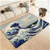 Generic Tappeto Lavabile in Lavatrice 60x90cm Onde di Kanagawa Antiscivolo Tappeto per Sala da Pranzo e Soggiorno, Blu Tappeto Pelo Basso, Tappeto da Comodino per Camera da Letto