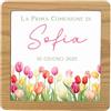 Generico 6 Sottopentola in legno naturale con mattonella 15 x 15 cm in ceramica a tema prima comunione tulipani fiore tulipano fiore con nomi dei bambini personalizzabile idea regalo bomboniera