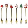 Brandani 89911 Set di 6 Forchettine Gold con Soggetti Natalizi in Acciaio Inox e Silicone - Perfette per Dessert e Stuzzichini - cm 15