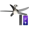 KLARSTEIN Bolero Ventilatore da Soffitto con Luce e Telecomando - 132cm, 6 Velocità, Modalità Estiva/Invernale, Silenzioso, Smart App, Design Elegante, Montaggio Flessibile, Nero