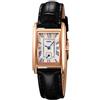 ALANTOP Elegante orologio al quarzo da donna, rettangolare, con cinturino in pelle, corona di cristallo blu, impermeabile, design elegante, Piccolo-nero
