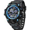findtime Orologio sportivo digitale da donna, bianco, con sveglia, carillon orario, cronometro illuminato, per attività all'aperto Reloj Militar, Nero e blu., Casual