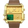 FORSINING Orologio da uomo analogico al quarzo, orologio militare da uomo, multifunzione, sportivo, quadrante grande, orologio da polso quadrato, Oro, Cinturino