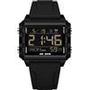 Forrader Orologio digitale quadrato da uomo con numeri grandi, quadrante grande, orologio da polso per uomo e donna, impermeabile, LED, unisex, elettronico, con sveglia, data, cronometro, Nero