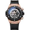 FORSINING Orologio al quarzo da uomo, stile retrò, con scheletro lunare, impermeabile, luminoso, analogico al quarzo, sportivo, cinturino in silicone, Oro