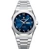 Poedagar Orologio di modo per gli uomini impermeabile di lusso settimana calendario uomo orologio da polso al quarzo in acciaio inossidabile business classico orologi da uomo maschile, Argento blu