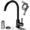 Halorin Rubinetto da cucina, rubinetto da cucina, girevole a 360°, in acciaio inox, miscelatore monocomando, rubinetto da cucina, lavello con tubo da 60 cm, attacco G3/8, colore nero
