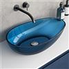 doporro Lavabo da Appoggio Ovale Asimmetrico 60x36x14 cm in Resina Trasparente Blu per Bagno e WC Ospiti Coloria04