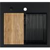 empiria SINK QUALITY SINK QUALITY Lavello da cucina in granito nero, 56 x 51 cm, moderno lavello da cucina con tagliere, sifone nero, scolapiatti, impregnante - Lavello da incasso singolo per mobile da 60 pezzi