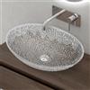 doporro Lavabo da Appoggio in Vetro Temperato Lavandino Bagno Ovale 50,5 x 36 x 15,5 cm Trasparente Lavello Design Artistico con Texture per WC Ospiti Minerva05