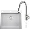 CECIPA 54x49 cm Lavello Cucina in Acciaio Inox con Arco Rubinetto Cucina Estraibile, Lavandino Cucina 1 Vasca con Dispenser Sapone per Mobile da 60cm