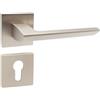 domino Set di maniglie per porta PZ, cilindro profilato, rosetta quadrata, maniglia per porta della stanza, dell'ufficio, della cantina e della porta interna, in alluminio satinato, nichel satinato
