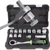 Partenopea Cassetta kit di 14 utensili in valigia Bussole e cricchetto cavo forato reversibile da 1/2 comodo salva spazio spazi angusti e per rimuovere svitare dadi anche nei perni lunghi JBM GO TROUGH