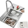 HZKSINNK 80x50cm Lavandino Cucina, Vasca Singola, Multifunzionale Lavello Cucina In Acciaio Inox 50 Cm Di Larghezza, Lavabo Da Incasso Fatto A Mano, Con Filtro,sifone E Set Di Drenaggio