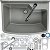 gospo Basino di versamento del gospo con raccordo in piedi, lavandino 61 cm x 44 cm x 23,5 cm, lavaggio con overflow e sifone, lavandino, inclusi accessori, bagno (grigio)