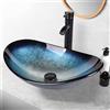 YU YUSING Lavabo da Appoggio in Vetro, Lavabo da Bagno, Lavadino Ovale con Rubinetto, per Bagno, Cucina, Ospiti, WC, Moderno, Colore Blu 53 x 35 x 16 cm