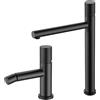 Inbagno Set miscelatori lavabo alto e bidet nero opaco con leva zigrinata in acciaio inox, manopola rotante e indicatori per l'acqua, GEMINI