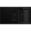 PRIMAGRAN Lavello da Cucina Tutto Nero 90x50cm, Lavandino in Granito a 1,5 vasche + Set di accessori, Lavabo da Cucina Incasso al Mobile 60cm - Copenhagen Duo S075