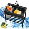 Locuetyn Lavello da cucina in acciaio inox, autoportante, per esterni, con colini a cestello, griglie, lavelli a vasca singola, lavabo per lavanderia, salvaspazio