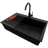 PRIMAGRAN Lavandino da Cucina Tutto Nero 78x50cm, Lavello in Granito a 1 vasca + Rubinetto 32x20cm + Set di accessori, Lavabo da Cucina Incasso al Mobile 80cm - Oslo Top S576